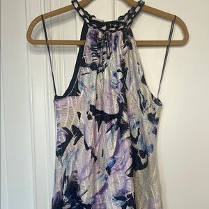 Women’s summer dress. Pretty print and resin chain detail around neckline